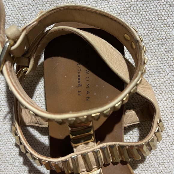 Zara Spring/Summer 2013 Strappy Gold Bar Leather Flat Boho Thong Sandals - Picture 7 of 9